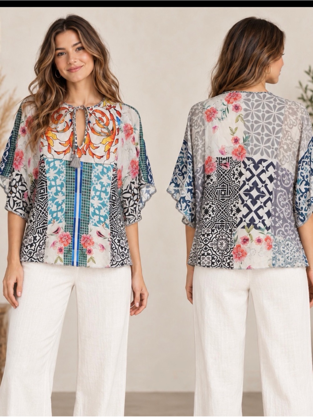 Johnny Was Multicolor Floral Patchwork Tunic (191924) 🌼 🦋